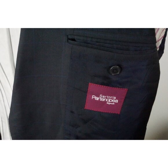 Sartoria Partenopea Napoli Blue Windowpane Plaid 100% Wool Sport Coat Jacket 50L - Picture 7 of 8